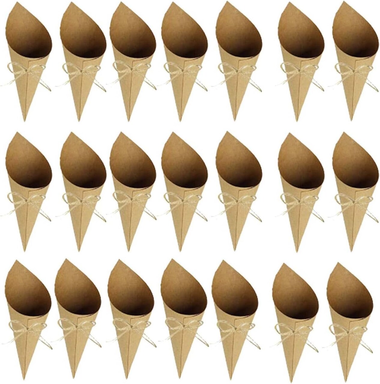 50PCS Kraft Paper Confetti Cones Brown Wedding Confetti Cones Vintage Kraft Paper Petal Cones with Hemp Ropes Tape (50)